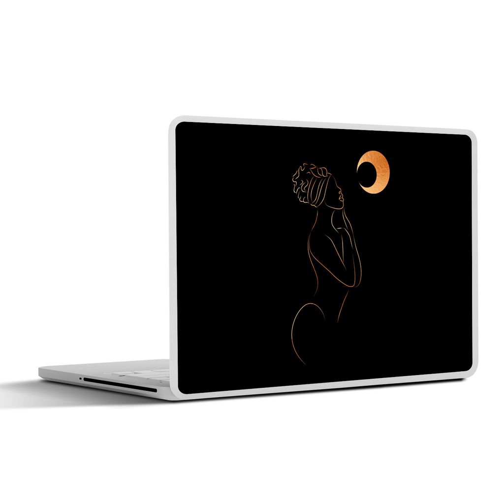 MuchoWow Laptop Aufkleber Sticker Cover Frau - Mond - Gold - Strichzeichnung 36.5x27.5 cm - Laptop-Sticker