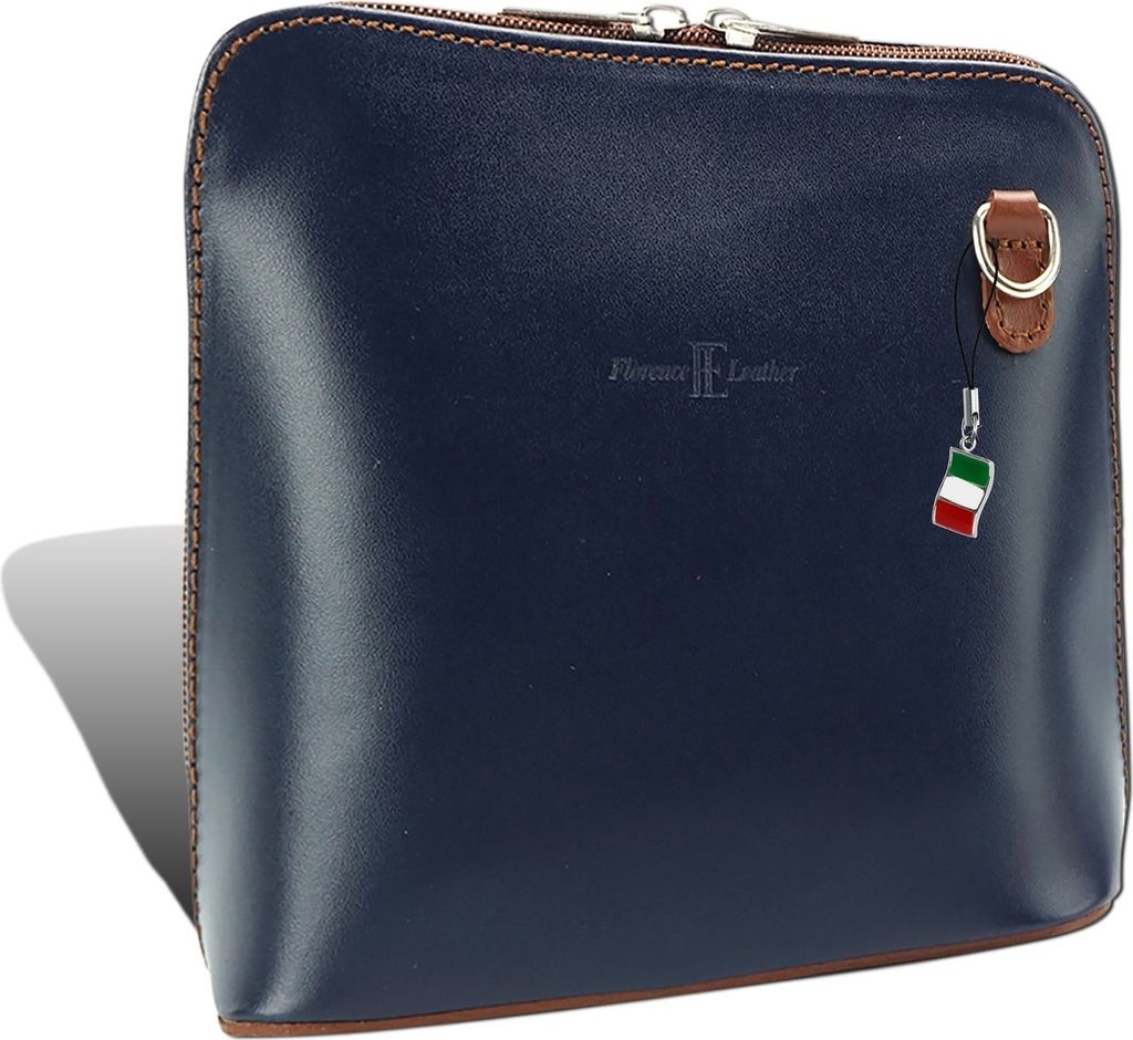 Florence Echtleder Tasche Damen Mini Abendtasche dunkelcyan blau braun Rindsleder 17x17x8 inklusive Italienanhänger D2OTF109B