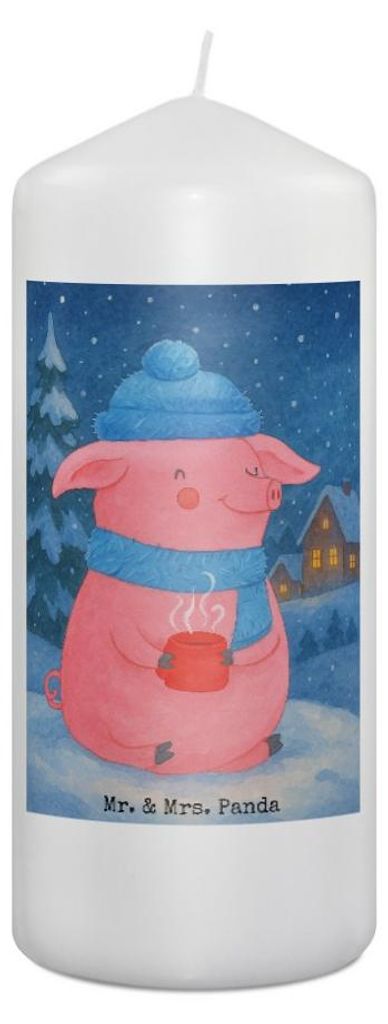 Mr. & Mrs. Panda Kerze Schwein Glühwein Design 19 x 8 cm - Weiß - Geschenk, Weihnachtsmarkt, Glühschwein, Stumpenkerze, Wachskerze, Weihnachten,...