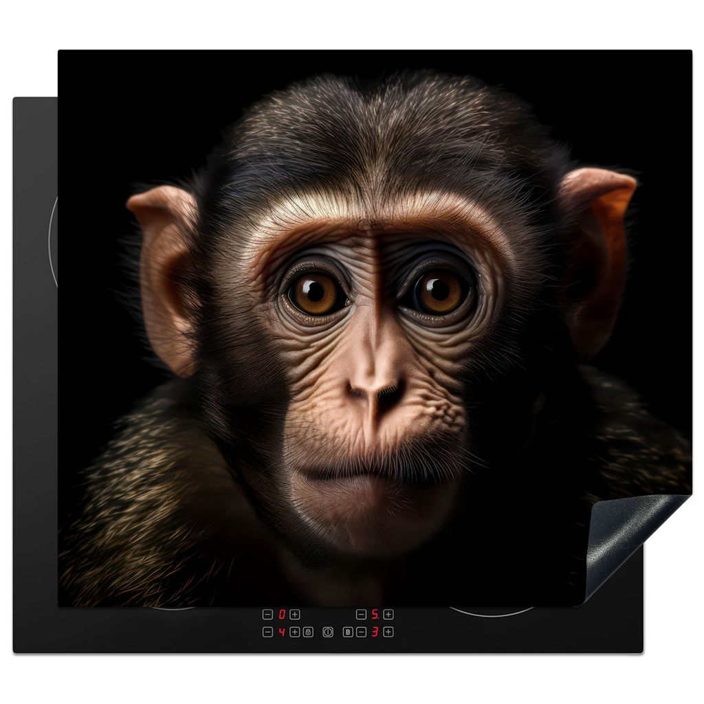 KitchenYeah Herdabdeckplatte Affe - Wildtiere - Porträt - Schwarz , 58x51cm, Küche Deko, Glaskeramikkochfeld Herdabdeckung, Abdeckplatte fùr K...