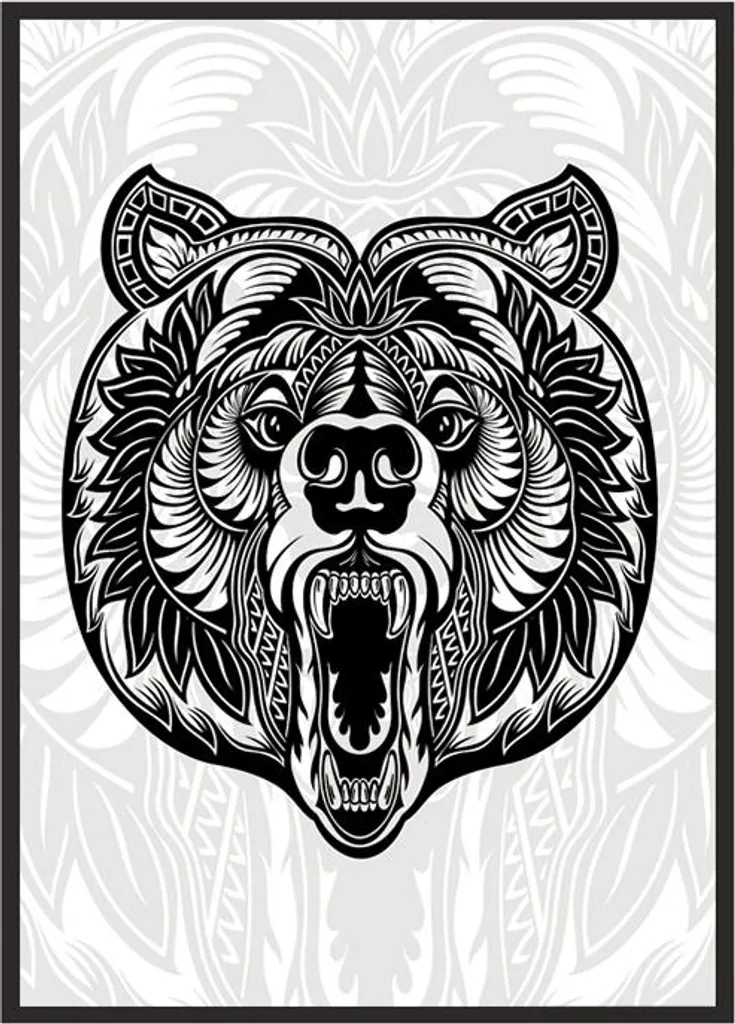 Tableau Encadré Teddy Bear Tribal P590 - Affiche Murale Chic 53x73 cm