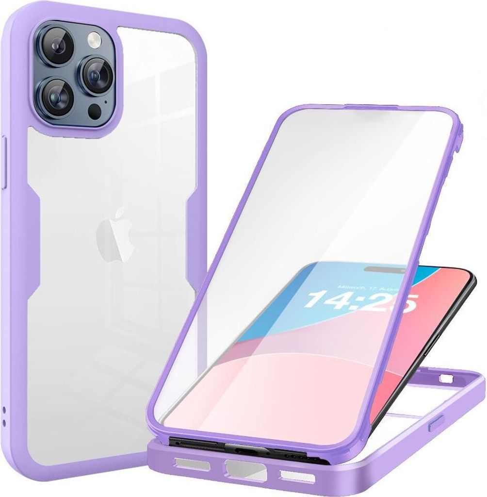 360 Grad Handyhülle für Apple iPhone 16 Pro Max Full Cover Rundum Schutz Farbe: Violett