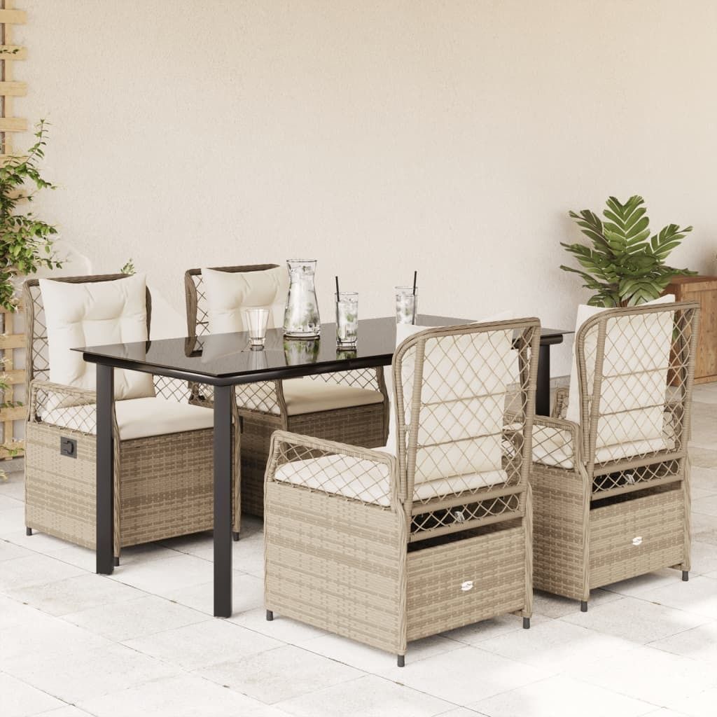 Maison Exclusive - 5-tlg. Garten-Essgruppe mit Kissen Beige Poly Rattan