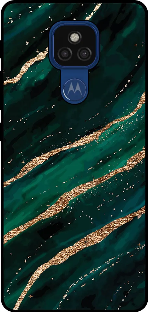 Smartphonica Custodia per telefono adatta a Motorola Moto E7 Plus / G9 Play con stampa in marmo - Custodia posteriore in TPU con design in marmo - Verde Oro