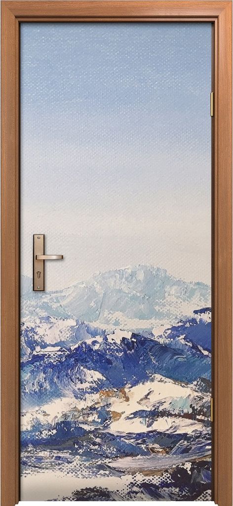 Türposter 80x200 cm Türaufkleber Türtapete Türfolie Klebefolie Kunst Bild Malerei Berg Schnee Weiß