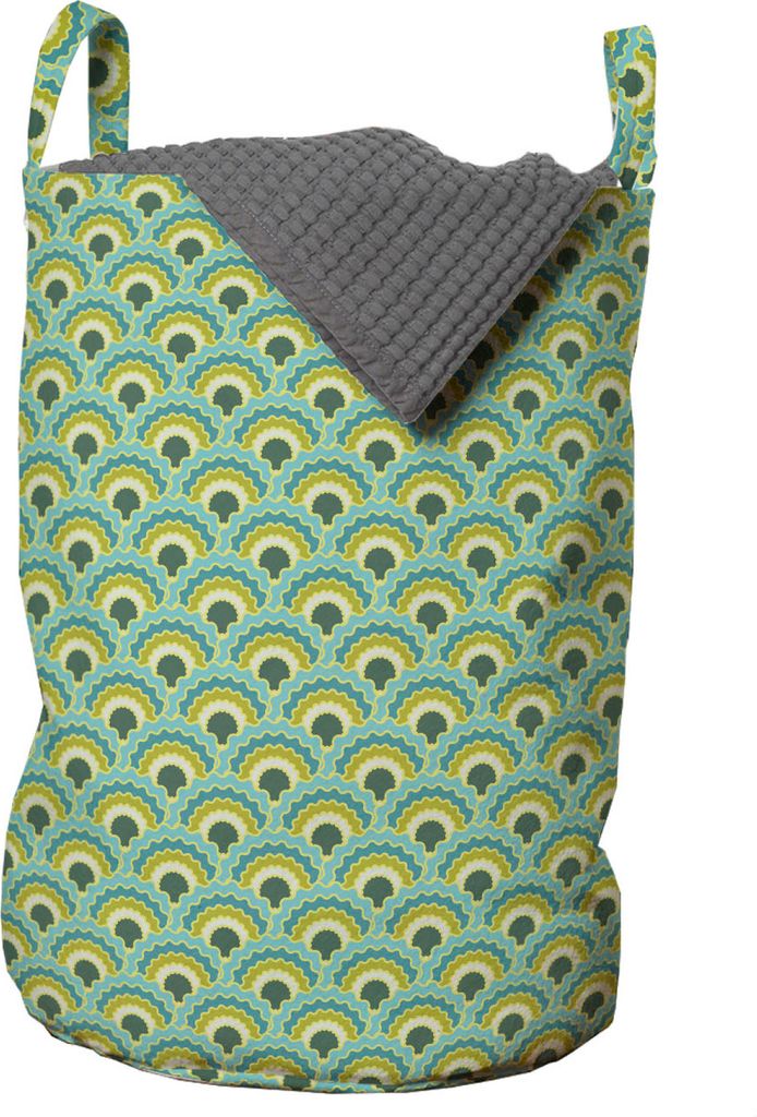 ABAKUHAUS Abstrakt Wäschesack, Volkston Waves Motiv, Wäschekorb mit Griffen Kordelzugverschluss für Waschsalons, 33 cm breit x 49 cm hoch, Grau ...