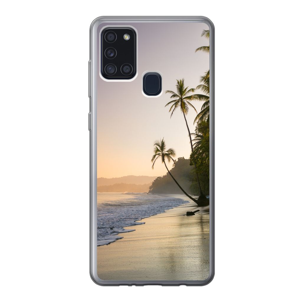 MuchoWow Handyhülle Schutzhülle Hülle für Samsung Galaxy A21s Strand - Sonnenuntergang - Tropisch Silikon Softcase Handy Hülle - Hartschale