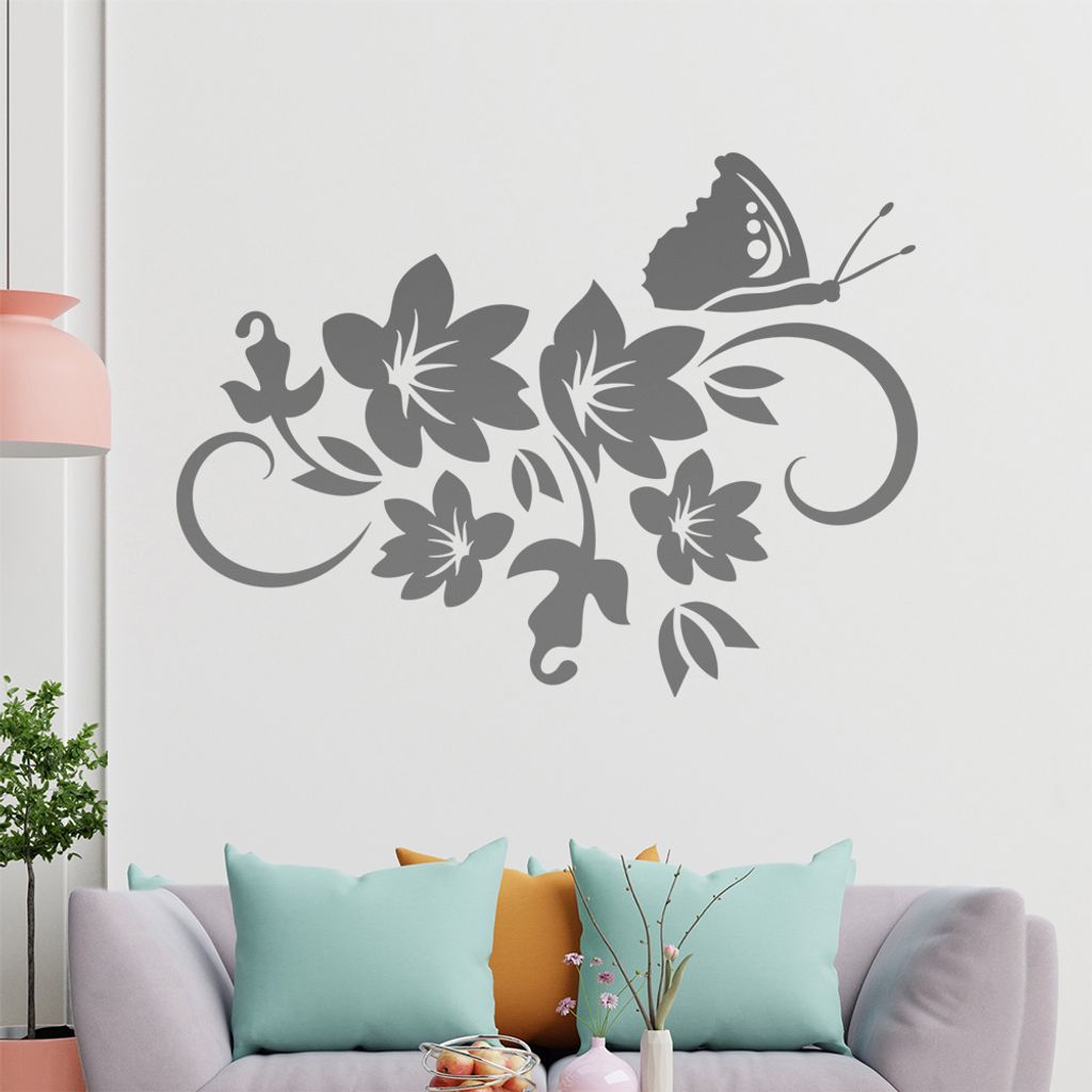 Falter Schmetterling Ranke Wandtattoo in 6 Größen - Wandaufkleber Wall Sticker - Dekoration, Küche, Wohnzimmer, Schlafzimmer, Badezimmer