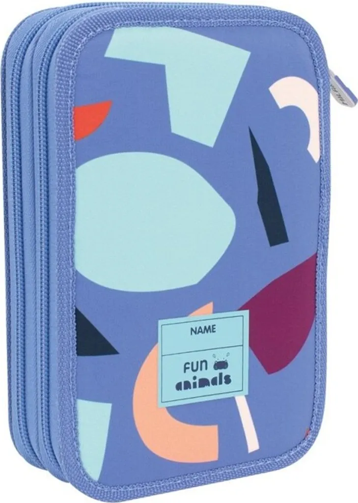 Trousse double zippée FUN ANIMALS bleue avec accessoires de dessin - 2