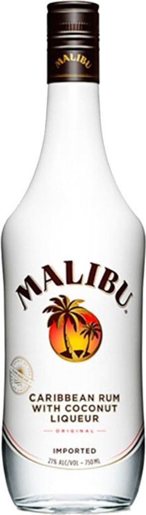 A bottle of Malibu Caribbean Rum with Coconut Liqueur.