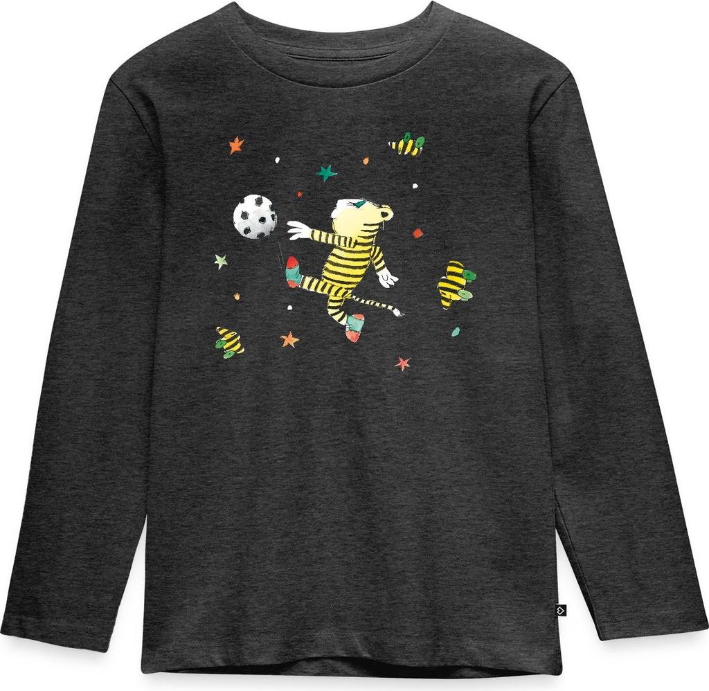 Spreadshirt Janosch Tiger Spielt Fußball Kinder Premium Langarmshirt, 98/104 (2 Jahre), Anthrazit meliert
