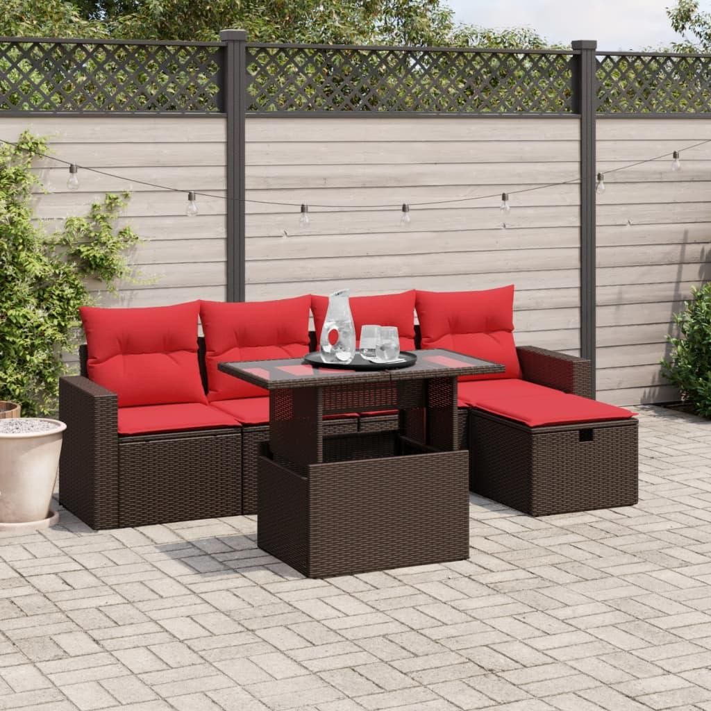 Maison Exclusive - 6-teiliges Gartensofa-Set mit Kissen, braun, Polyrattan