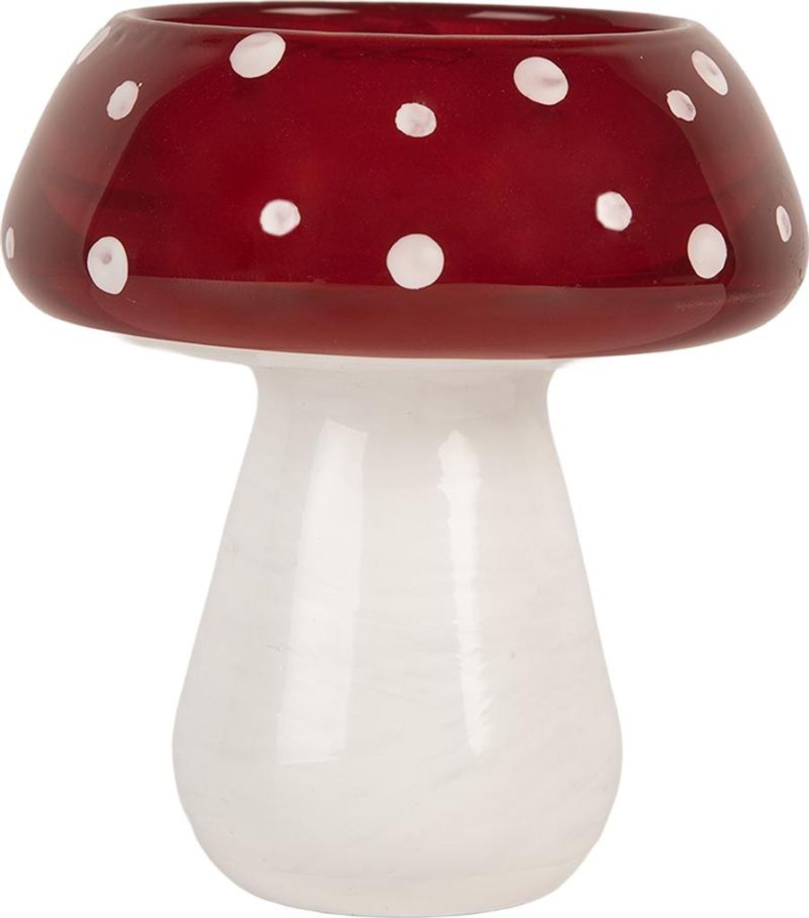 Clayre & Eef Teelichthalter Ø 8x9 cm Rot Weiß Glas