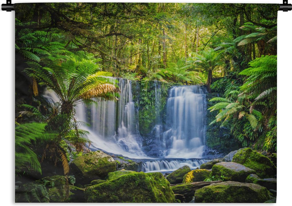 MuchoWow Wandteppich Wandbehang Dschungel - Wasserfall - Australien - Pflanzen - Natur 90x67.5 cm Tapisserie Dekoration Wandtuch - Fototeppich - ...