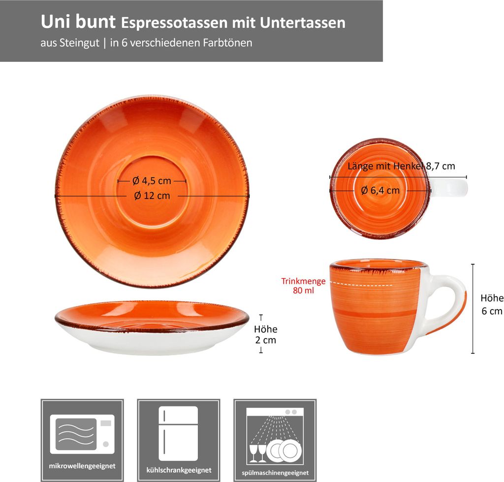 6 Espressotassen Mit Untertassen & Gestell - Elegantes Set Für Kaffeeliebhaber