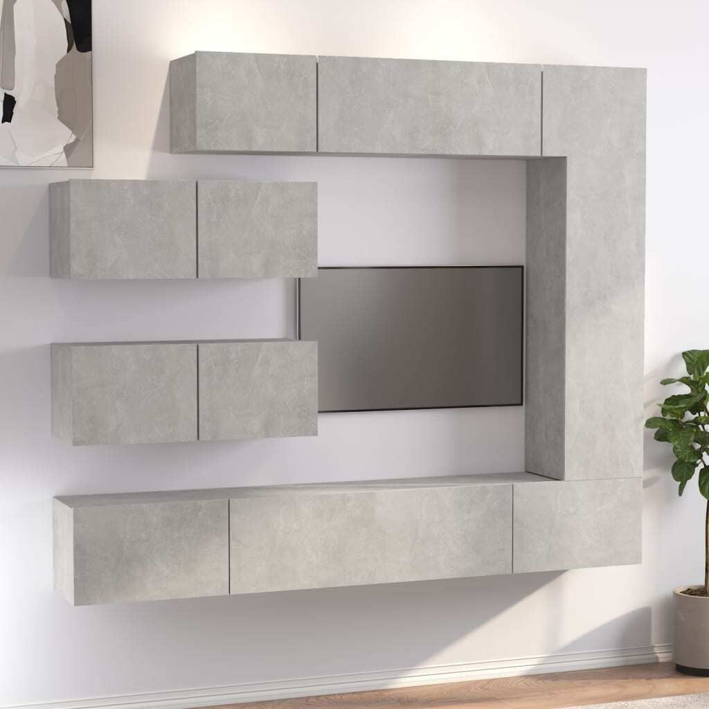 "2026 Promotion" 7-tlg. TV-Schrank-Set - TV-Möbel - Betongrau Holzwerkstoff - TV-Regal CC4956