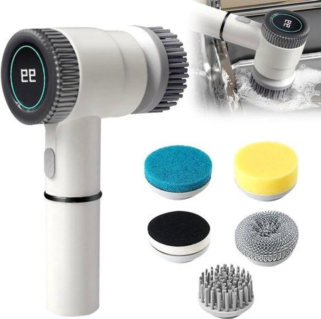 Brosse de nettoyage électrique 5 têtes et 3 modes avec écran LED