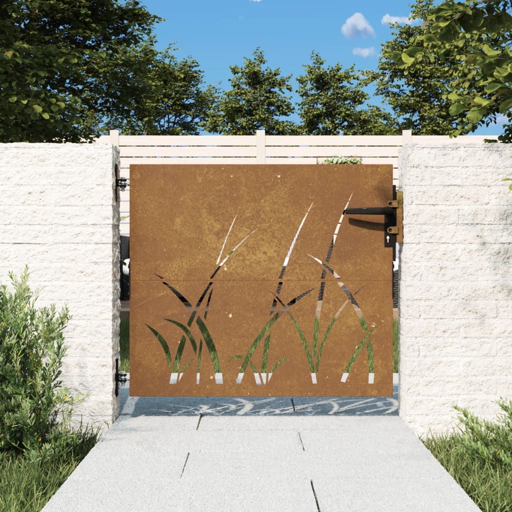 The Living Store Gartentor 85x75 cm Cortenstahl Gras-Design