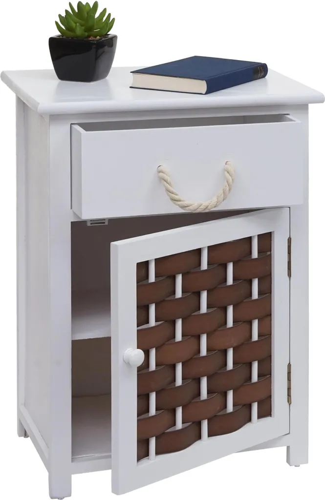 Cassettiera HWC-K83, mobile cassettiera, legno 55x39,5x28,5 cm ~ bianco, polyrattan marrone