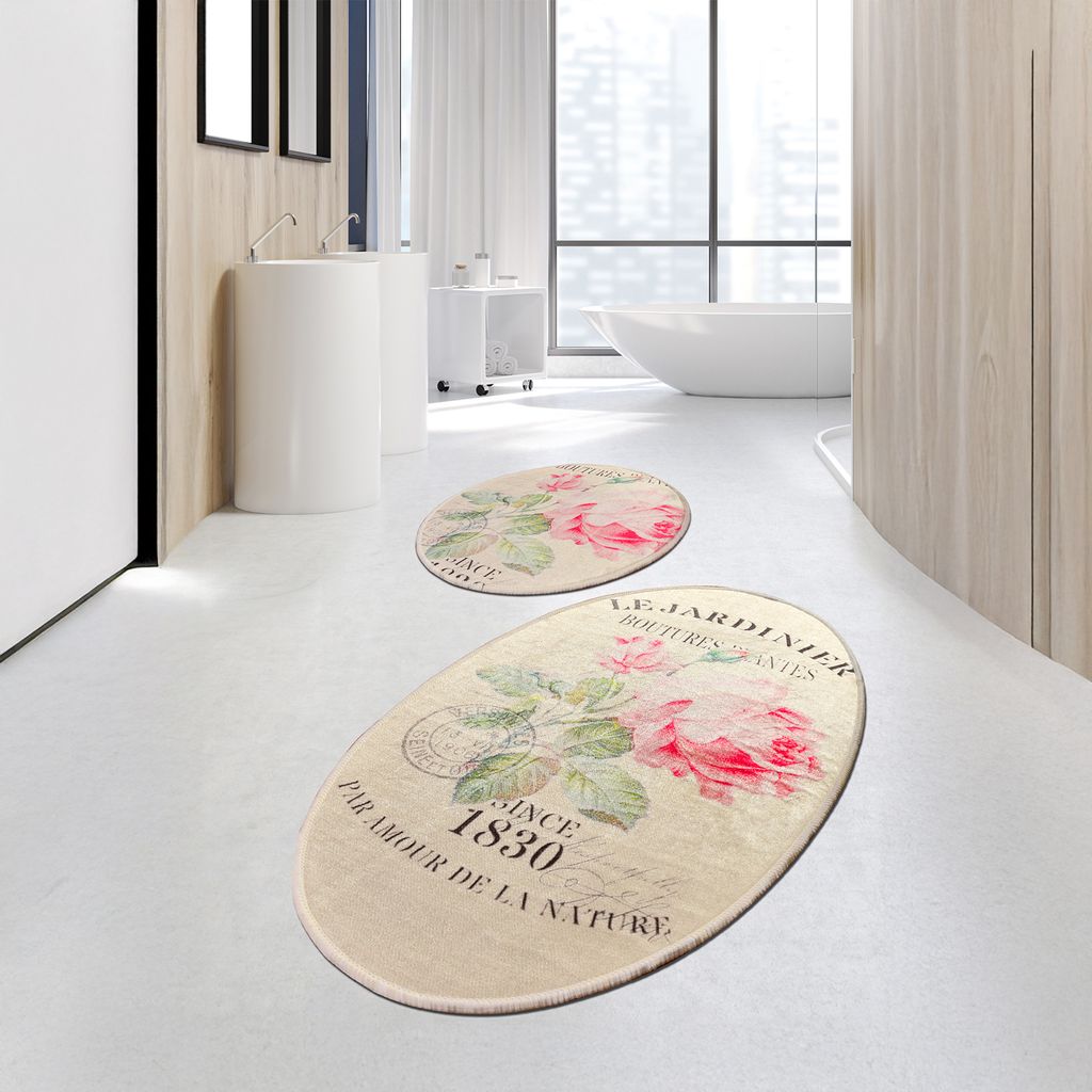 Bosdela Ovales 2-Teiliges Badezimmerteppich-Set, WC-Vorleger-SetJardiner