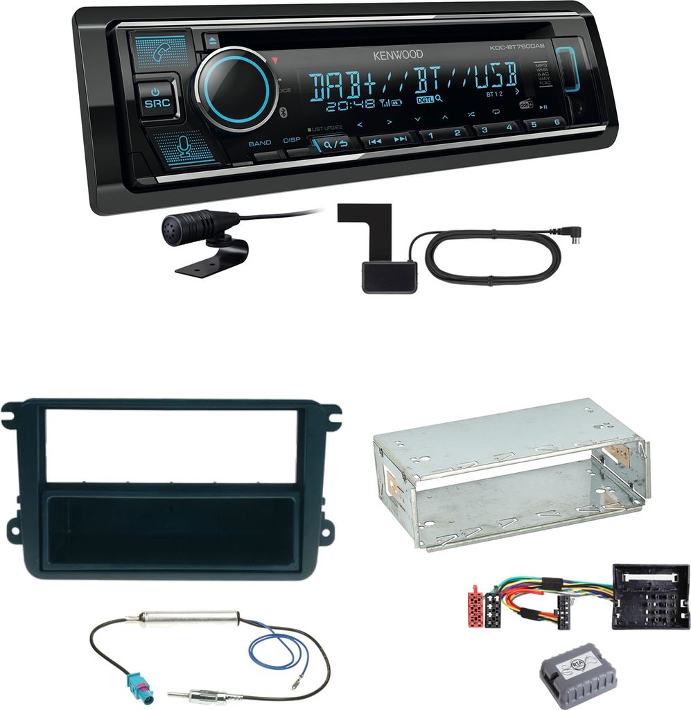 Kenwood KDC-BT760DAB Bluetooth DAB Einbauset für Golf 5 6 Passat 3C CC B7 Touran