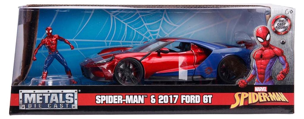Jada Toys Marvel Spielzeugauto Spiderman 2017 Ford GT 1:24 mit Figur