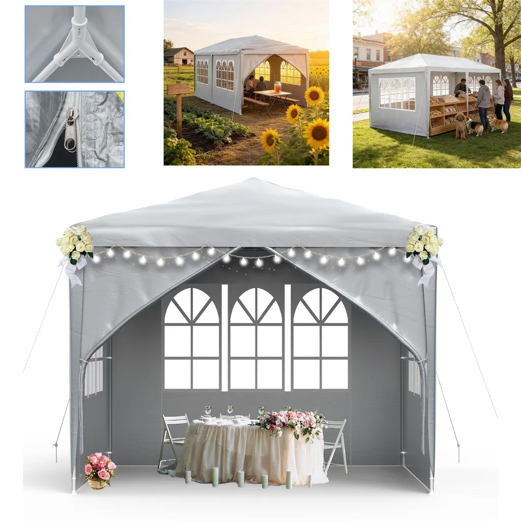 LZQ Tente de jardin 3x3m Pavillon avec 4 parois amovibles Gris Anthracite