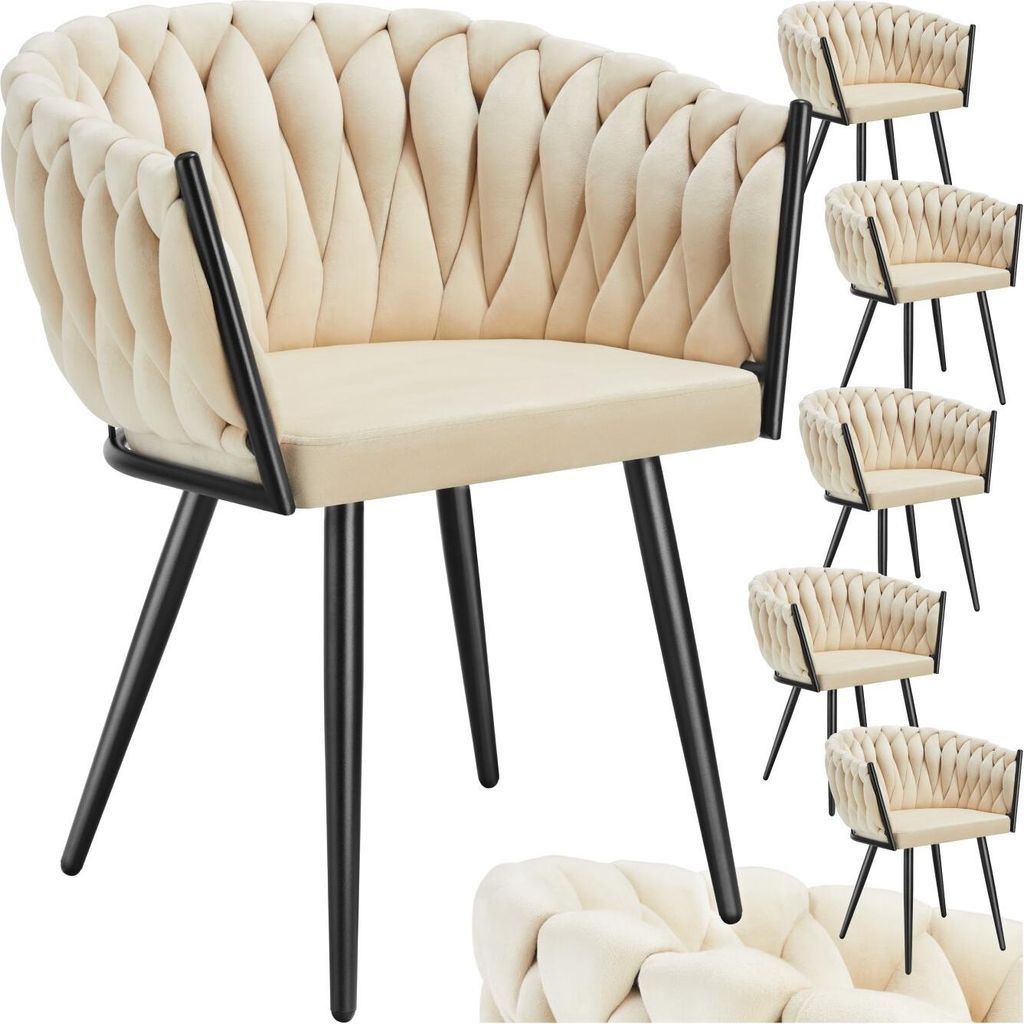 Set Esszimmerstuhl Astano Samt, Knotendesign - Sand, 6er Produktbild 