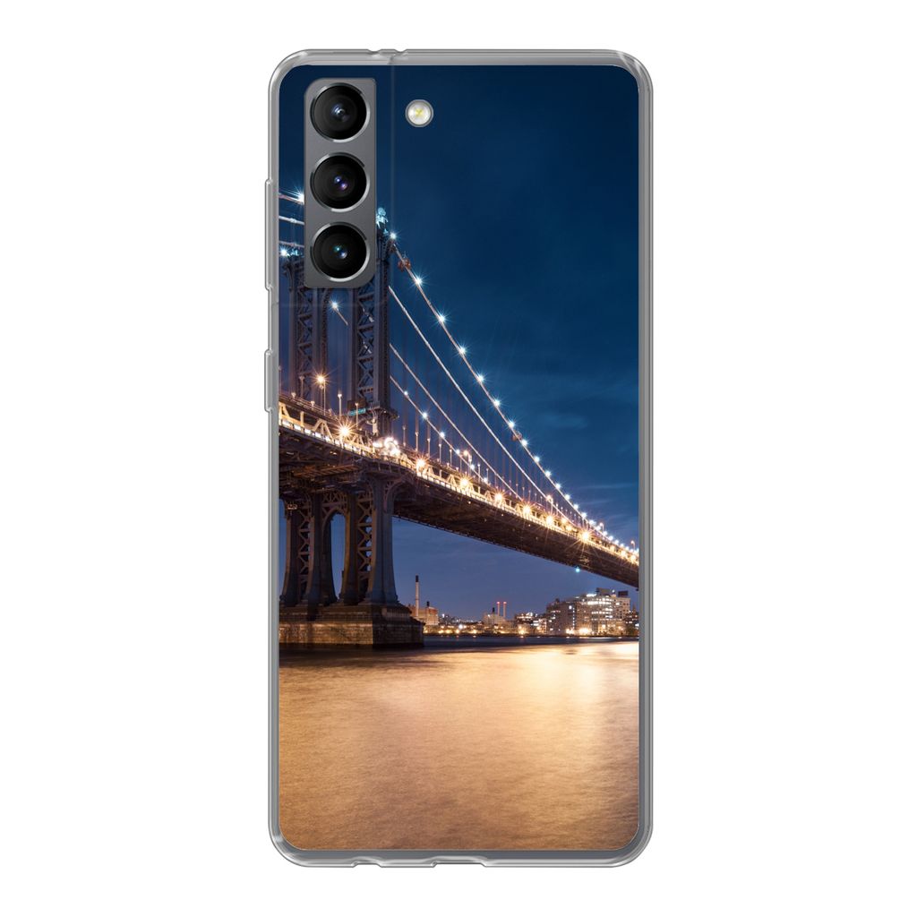 MuchoWow Handyhülle Schutzhülle Hülle für Samsung Galaxy S21 New York - Manhattan - Mond Silikon Softcase Handy Hülle - Softcase