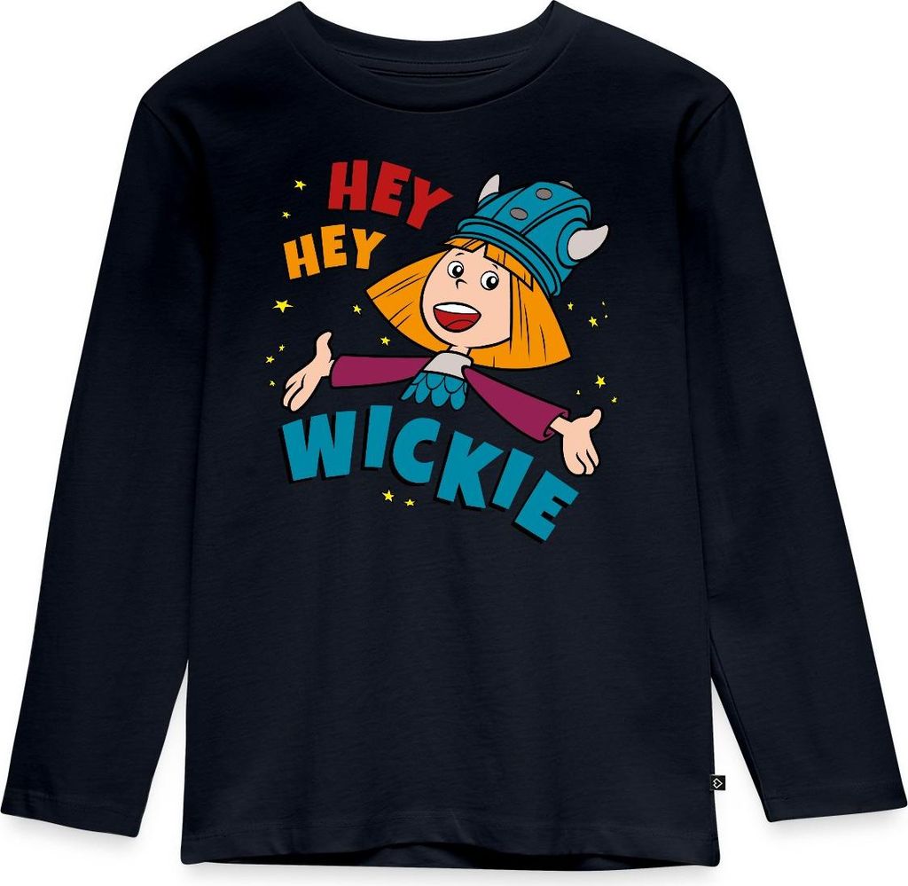 Spreadshirt Wickie Und Die Starken Männer Hey Hey Wickie Kinder Premium Langarmshirt, 134/140 (8 Jahre), Navy