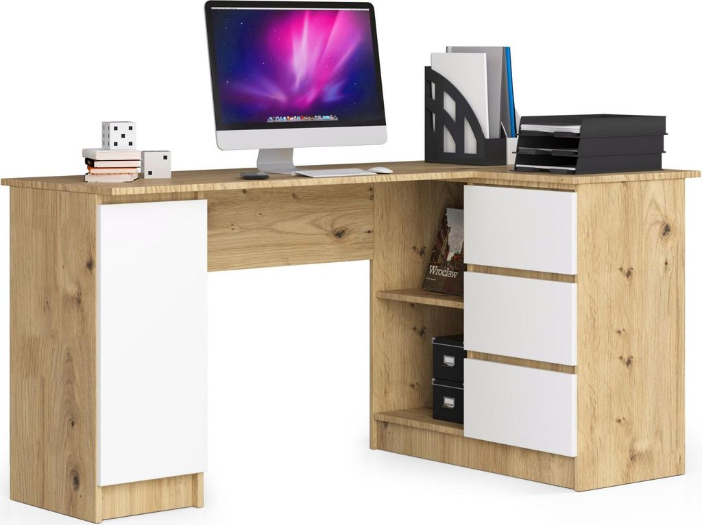 Eckschreibtisch – Büro Eckschreibtisch – Eck Computertisch – 155 cm – Artisan Eiche / Weiß – Großzügiger Arbeitsplatz mit optimaler R...