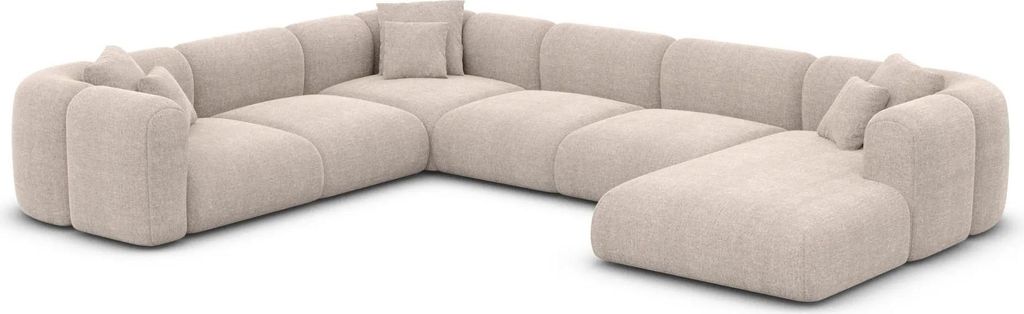 Strukturstoff U-Form XXL Wohnlandschaft Belio Beige Rechts