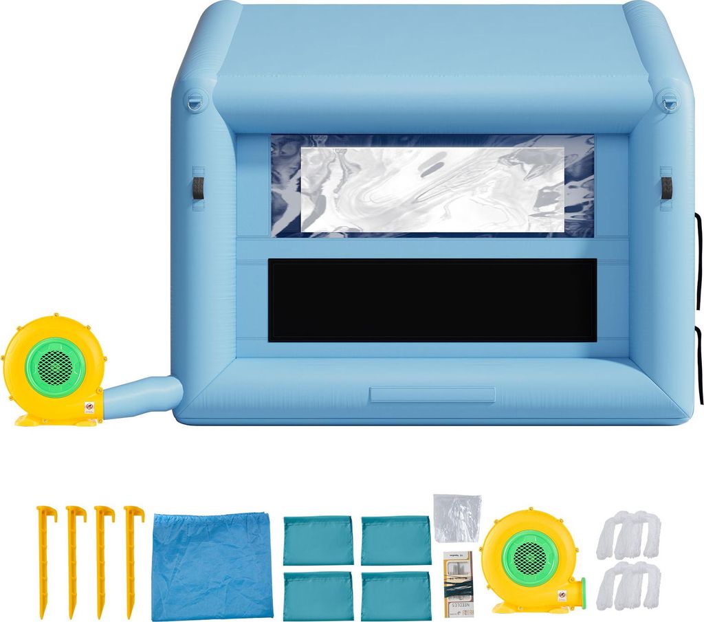 SucceBuy Aufblasbare Lackierkabine Spritzkabine 3 x 2,5 x 2,5 m, Zelt mit 550 W Gebläse, Luftfiltersystem und transparentem Fenster, Dreieckdach, ...