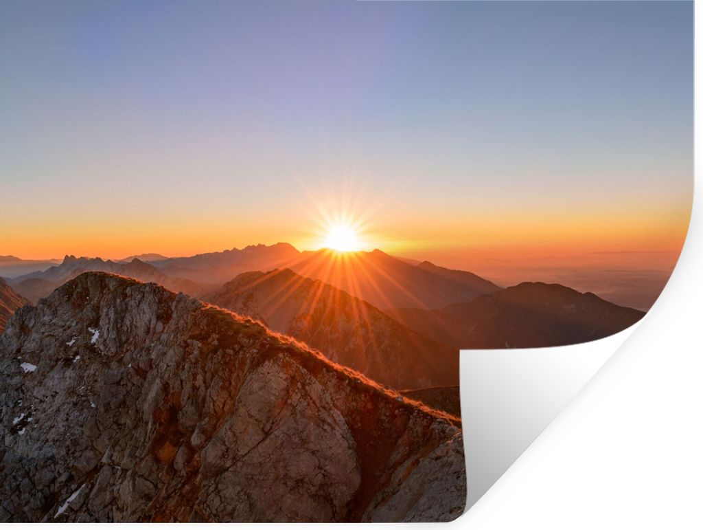 MuchoWow Wandtattoo Wandsticker Wandaufkleber Berg - Landschaft - Sonne 80x60 cm Selbstklebend und Repositionierbar - Faltenfrei