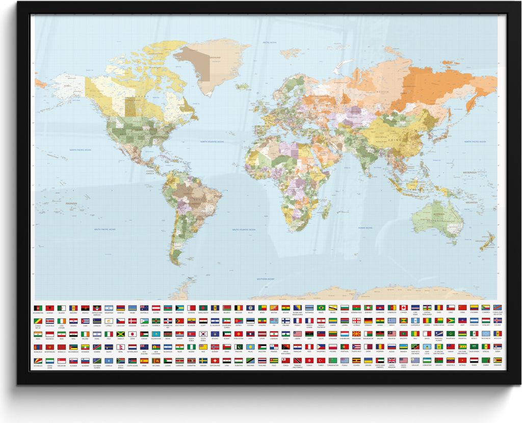 MuchoWow MuchoWow Gerahmtes Poster Weltkarte - Flagge - Orange - Grün 80x60 cm - Poster mit zchwarzem Bilderrahmen - Schwarzem - Mit Gestell