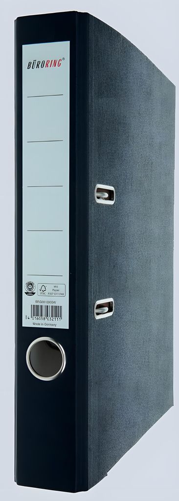 Büroring Ordner, DIN A4, Wolkenmarmor, 50 mm, schmal, geklebtes Rückenschild, schwarz