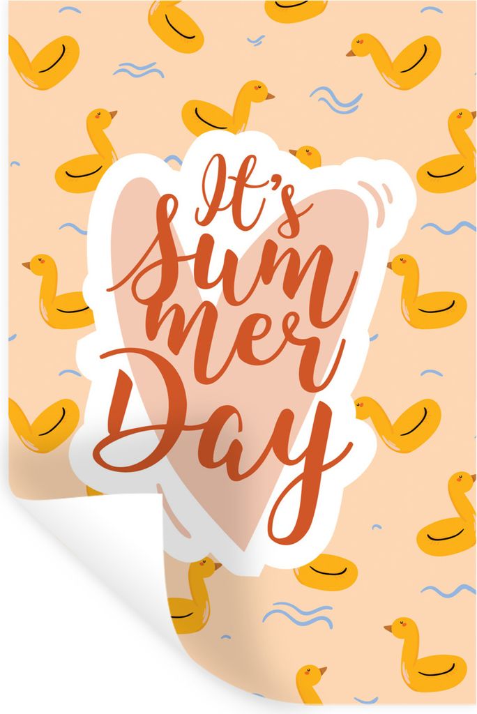 MuchoWow Wandtattoo Wandsticker Wandaufkleber Sommer - Rosa - Gelb 20x30 cm Selbstklebend und Repositionierbar - Sticker - Dekorfolie