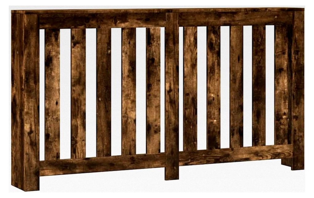 Heizkörperverkleidung im modernen Latten-Design, Heizungsabdeckung für das Wohnzimmer, Räuchereiche 149x20x82cm aus Holzwerkstoff