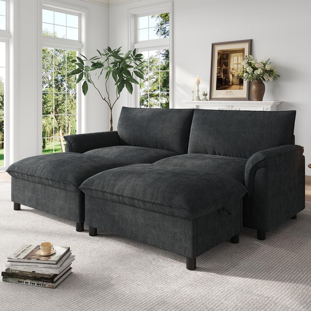 STILVORA Modulares Sofa als Cloud-Sectional in U-/Eckform mit Deep-Seat und hoher Rückenlehne, Ecksofa übergroß mit 2 beweglichen Fußhockern, W...