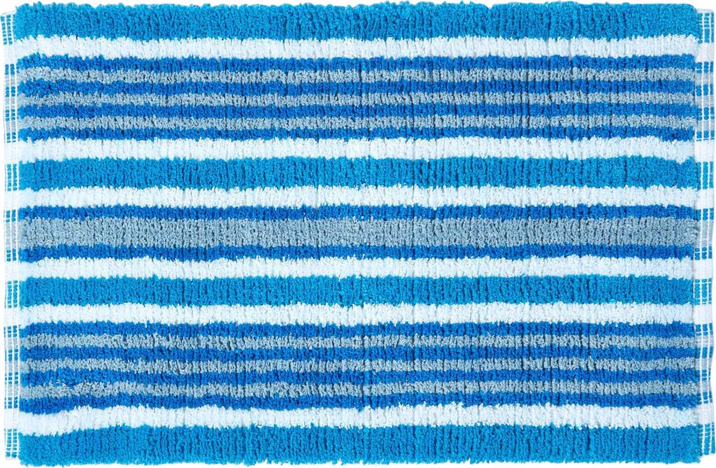 HOMESCAPES Badvorleger blau, schwarz, weiss gestreift 40 x 60 cm 100% Baumwolle