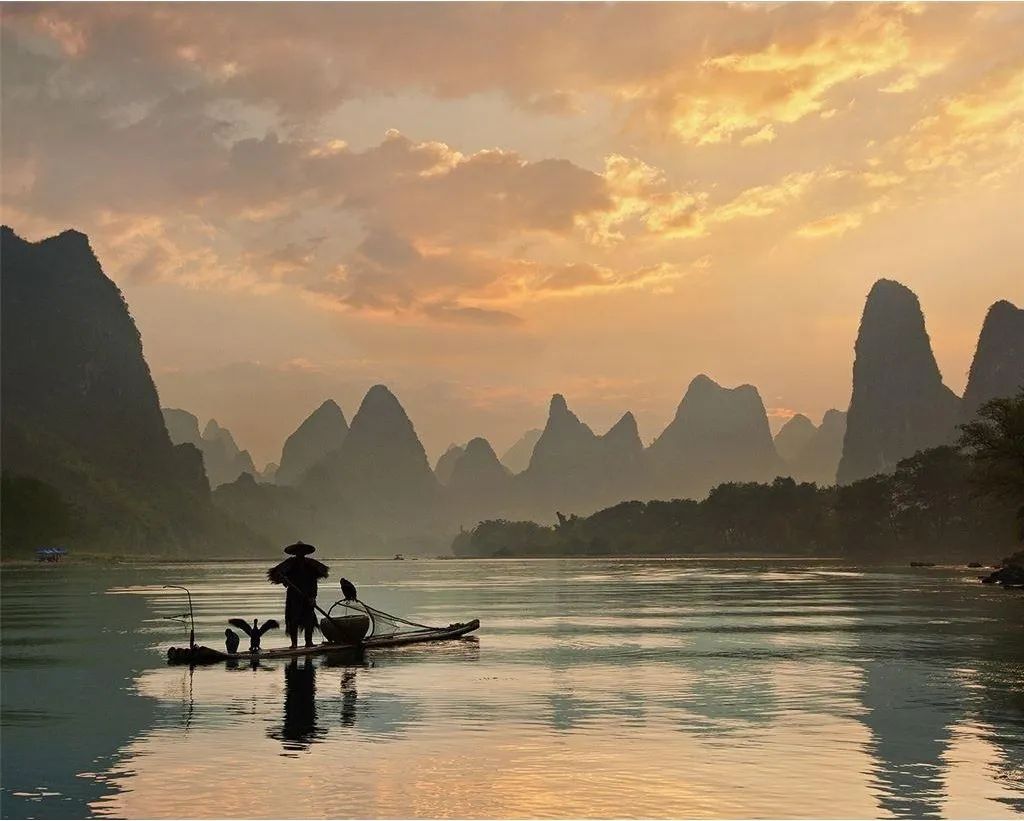 Yan Zhang Golden Li River Tela 80x60cm Oro/Nero - Decorazione Parete
