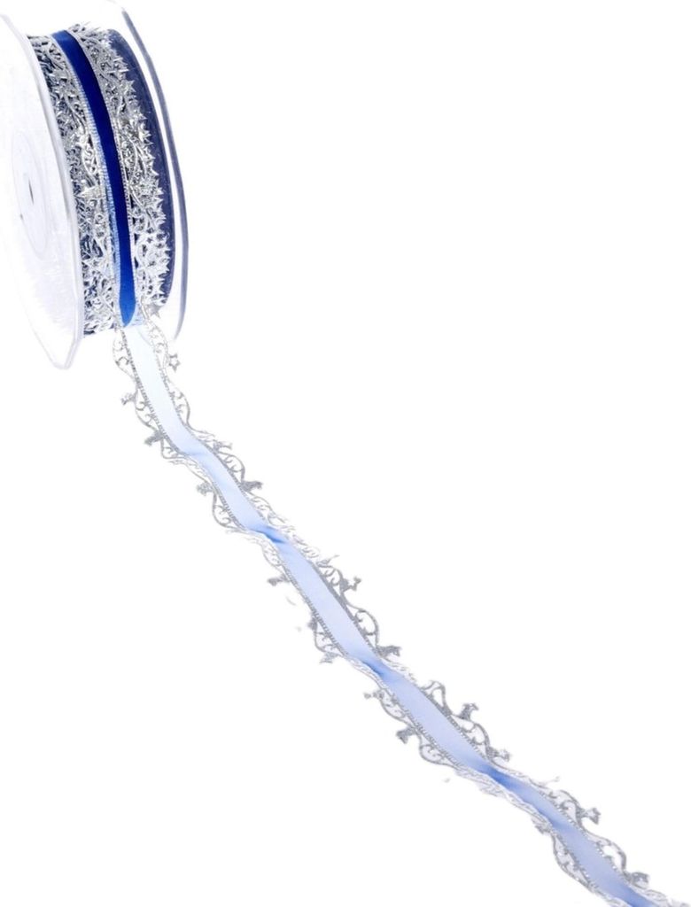 Organzaband mit Sternchenkante - 23mm - 20m - col. 70 Blau-Silber - A18139-70