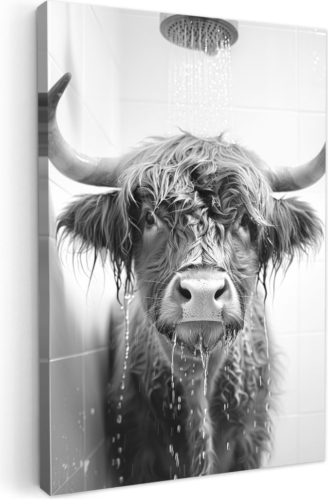 MuchoWow - Leinwandbilder - Schottischer Highlander - Tier - Dusche - Humor, Wandbild, Wanddeko Bilder Wohnzimmer, 40x60 cm