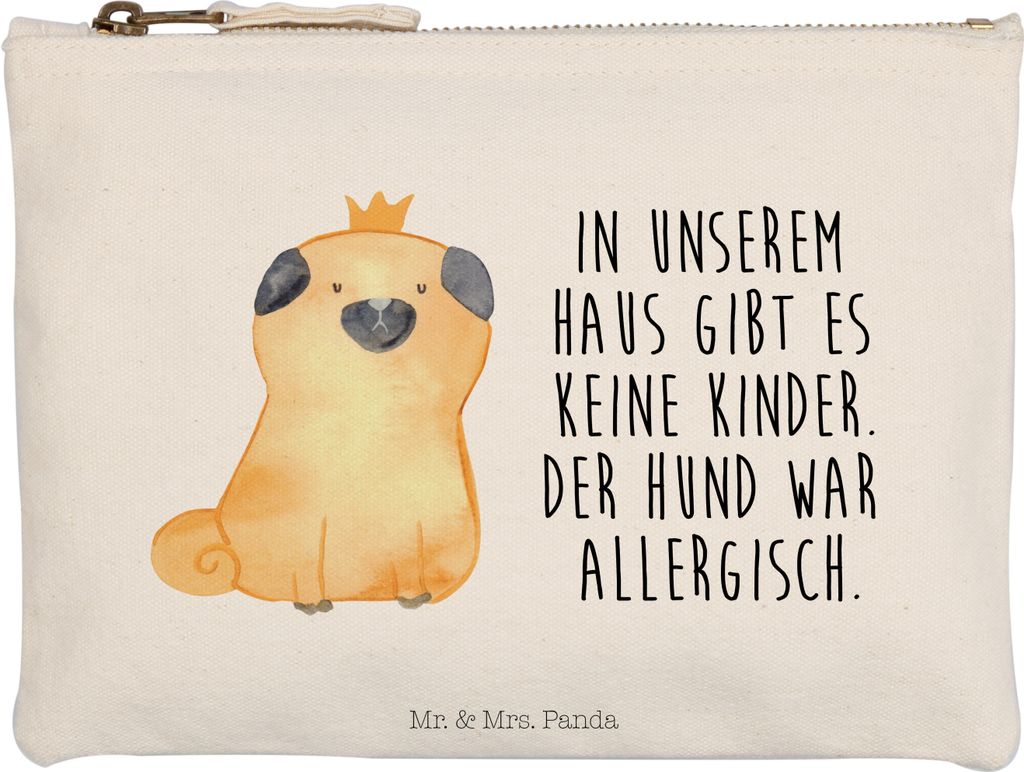 Mr. & Mrs. Panda Kulturbeutel Mops Krone Grösse XL Große - Weiß - Geschenk, Haha, Allergisch, kosmetiktäschchen, König, Federmappe, Pouch, Mä...