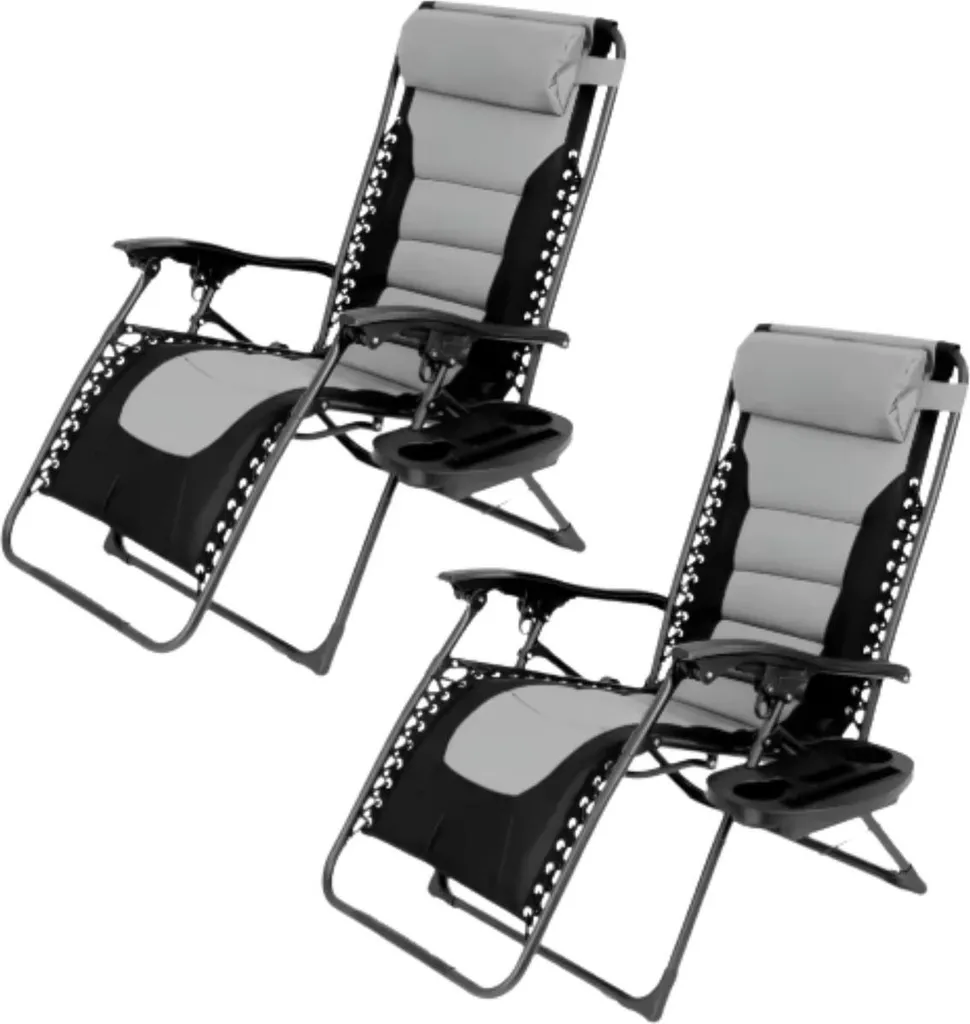Lot de 2 Fauteuils Lounge Zero Gravity Noirs avec Repose-tête Amovible