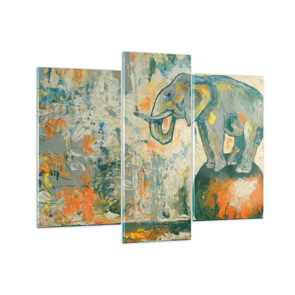 Bilder auf glas - Elefant Abstraktion - 130x100cm - Glasbilder - Wandbilder - Kunstdruck - zum Aufhängen bereit - Wanddekoration aus Glas - Glas B...