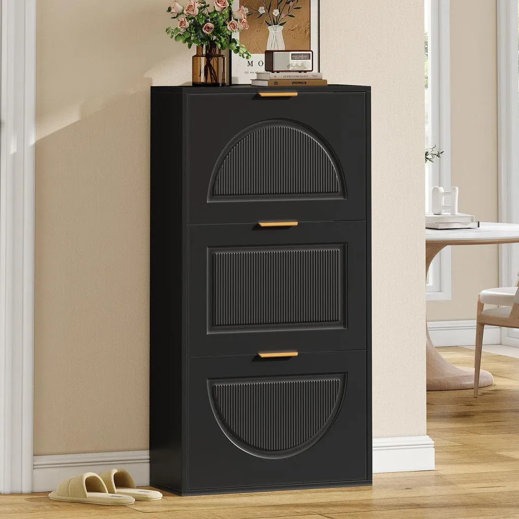 Commode à chaussures noire de 60 cm compacte avec 3 abattants