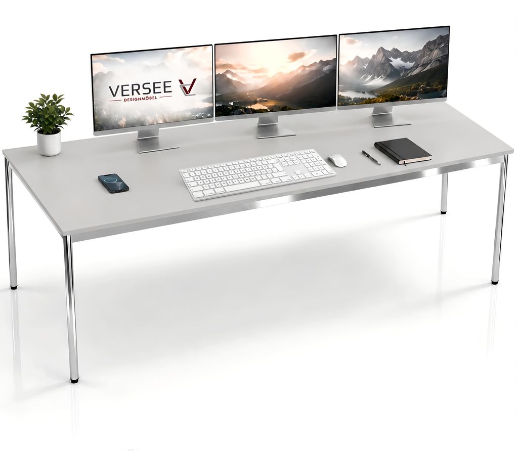 Schreibtisch / Konferenztisch VERSEE VST1 200x90 cm Lichtgrau – höhenverstellbar, stabil