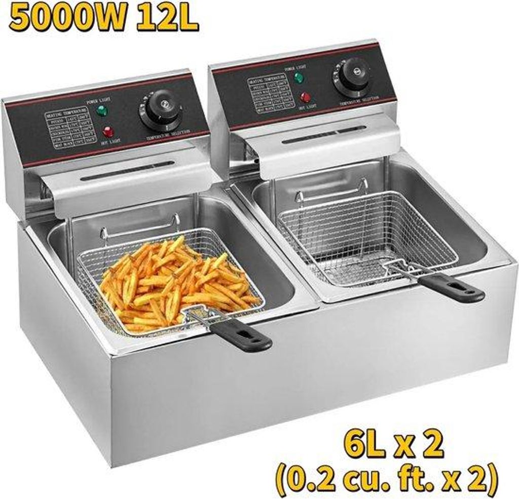 Doppelte Frittierpresse - Doppelte Frittierpfanne - Elektrische Frittiergerät - Frittierte Kartoffeln - Doppelte Frittierpfanne - 2 x 6 Liter - Si...