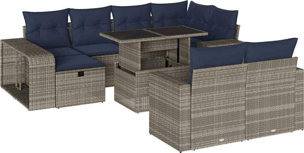 11-teiliges Gartensofa-Set mit Kissen, grau, Polyrattan